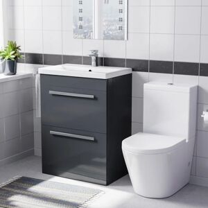Willesden Bathrooms Dark Grey 600mm 2 Drawer Vanity Basin Unit & Close Coupled Toilet - Toilet and Vanity Unit Willesden Bathrooms Dark Grey 600mm 2 Drawer Vanity Basin Unit & Close Coupled Toilet - Toilet and Vanity Unit