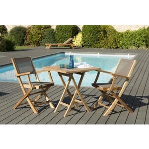 Ensemble de Mobilier de Jardin Macabane - Teck et Textilène pour 2 - Publicité Ensemble de Mobilier de Jardin Macabane - Teck et Textilène pour 2 - Publicité