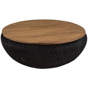 Table basse ronde MACABANE ALIDA 100x100cm en rotin noir avec plateau amovible - Publicité Table basse ronde MACABANE ALIDA 100x100cm en rotin noir avec plateau amovible - Publicité
