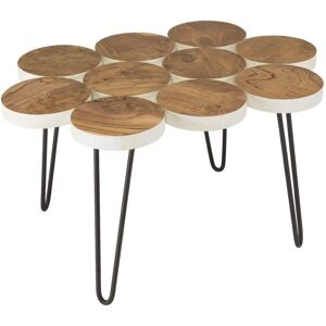 MACABANE Suzy - Table basse ronde en teca et pieds en pin - Publicité MACABANE Suzy - Table basse ronde en teca et pieds en pin - Publicité