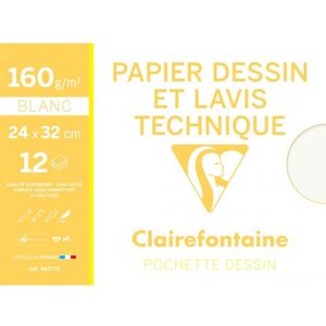 Carta d'arte Clairefontaine 96277C - 24x32cm, 12 Fogli, Bianco Carta d'arte Clairefontaine 96277C - 24x32cm, 12 Fogli, Bianco