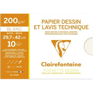 Pasta de papel de desenho Clairefontaine - A3, 10 folhas, 200 g, Branco - Pasta de desenho Pasta de papel de desenho Clairefontaine - A3, 10 folhas, 200 g, Branco - Pasta de desenho