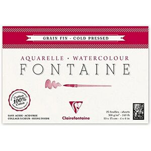 Clairefontaine 96436C Watercolor Paper Block - 4-Sided Glued, 300gsm, 10x15cm - 25 Sheets Clairefontaine 96436C Watercolor Paper Block - 4-Sided Glued, 300gsm, 10x15cm - 25 Sheets