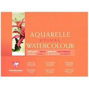 Bloc de papel acuarela Clairefontaine Etival - 20x40cm, 300g, Grano fino Bloc de papel acuarela Clairefontaine Etival - 20x40cm, 300g, Grano fino