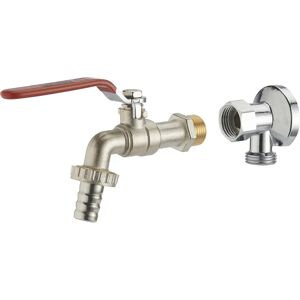 Kit de robinet en laiton nickelé pour extérieur avec support mural et écrou pivotant - Composants de plomberie - Publicité Kit de robinet en laiton nickelé pour extérieur avec support mural et écrou pivotant - Composants de plomberie - Publicité