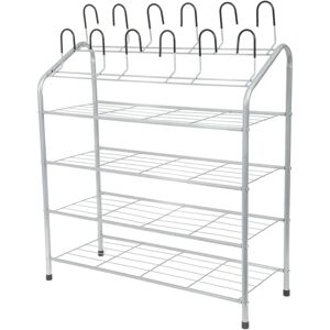 Estante para zapatos Starley - 4 estantes, 12 ganchos, acero, gris Estante para zapatos Starley - 4 estantes, 12 ganchos, acero, gris