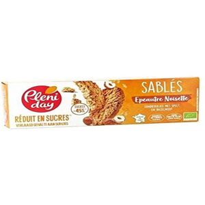 Biscuits à l'épeautre et aux noisettes - Réduits en sucre - 150g - Pleniday - Publicité Biscuits à l'épeautre et aux noisettes - Réduits en sucre - 150g - Pleniday - Publicité