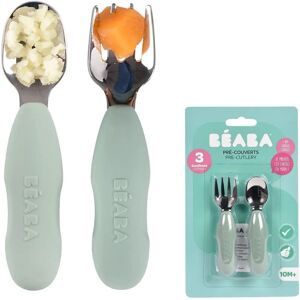 BEABA Sage green Stainless Steel and Silicone Baby Cutlery Set - Cutlery Set BEABA Sage green Stainless Steel and Silicone Baby Cutlery Set - Cutlery Set