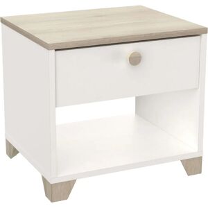 Mesita de noche Blanca y Roble - 1 Cajón - Estilo Nórdico Moderno Mesita de noche Blanca y Roble - 1 Cajón - Estilo Nórdico Moderno