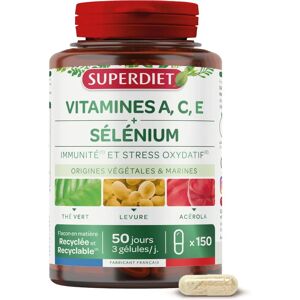 Superdiet Complexe de Vitamines A, C, E & Sélénium - 150 Gélules - Publicité Superdiet Complexe de Vitamines A, C, E & Sélénium - 150 Gélules - Publicité
