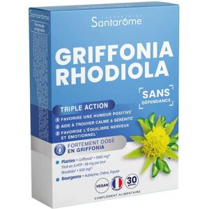 Santarome Griffonia Rhodiola - Complément végétalien - 30 gélules - Publicité Santarome Griffonia Rhodiola - Complément végétalien - 30 gélules - Publicité