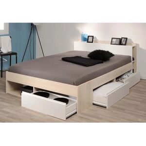 Vente-unique - Stauraumbett mit Platz - Modular 140x190/200cm - Natur & Weiß - Stauraumbett Vente-unique - Stauraumbett mit Platz - Modular 140x190/200cm - Natur & Weiß - Stauraumbett