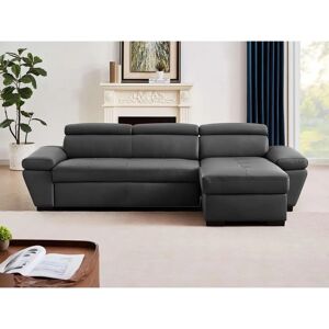 Vente-unique Sofá de canto em couro Jonova - Cinza antracite - Ângulo direito - Sofá-cama Vente-unique Sofá de canto em couro Jonova - Cinza antracite - Ângulo direito - Sofá-cama