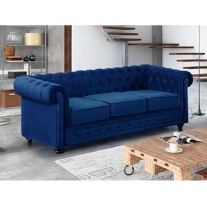 Vente-unique Sofá Chesterfield de Terciopelo Azul - 3 Plazas Vente-unique Sofá Chesterfield de Terciopelo Azul - 3 Plazas