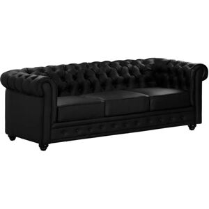 Sofá Chesterfield 3 Lugares - Sintético - Preto Sofá Chesterfield 3 Lugares - Sintético - Preto