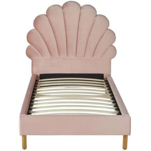 Letto in Velluto Rosa Vente-unique - Testata conchiglia - 90x190cm Letto in Velluto Rosa Vente-unique - Testata conchiglia - 90x190cm