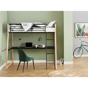 Unique Hochbett mit Schreibtisch - Stahl, 90x190 cm, Schwarz & Eiche Unique Hochbett mit Schreibtisch - Stahl, 90x190 cm, Schwarz & Eiche