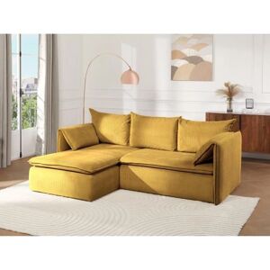 Sofá de esquina convertible en terciopelo amarillo mostarda - Canto izquierdo - 230x166x91 cm - PASCAL MORABITO - TEODORA Sofá de esquina convertible en terciopelo amarillo mostarda - Canto izquierdo - 230x166x91 cm - PASCAL MORABITO - TEODORA