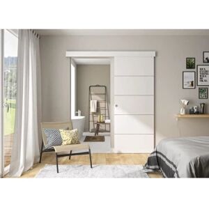 OPTIMUM - Kit porte coulissante avec rail et bandeau - Blanc - 204x83x4 cm - Publicité OPTIMUM - Kit porte coulissante avec rail et bandeau - Blanc - 204x83x4 cm - Publicité