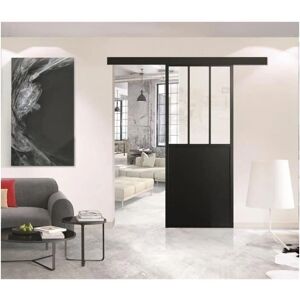 Kit porte coulissante OPTIMUM H.204xL.83xP.4 cm - Noir verre transparent - Publicité Kit porte coulissante OPTIMUM H.204xL.83xP.4 cm - Noir verre transparent - Publicité