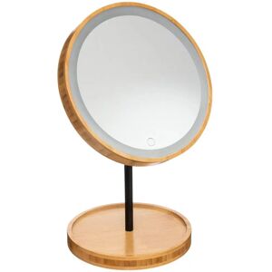 Beżowe bambusowe lustro do makijażu LED - 18cm - 5five Beżowe bambusowe lustro do makijażu LED - 18cm - 5five