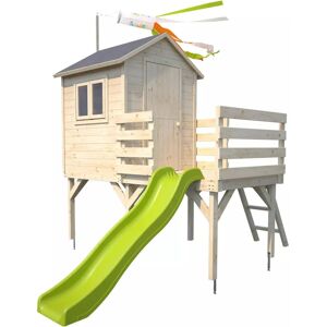 Maison de jeu en bois sur pilotis avec toboggan - Bois naturel - Chalet pour enfants - Publicité Maison de jeu en bois sur pilotis avec toboggan - Bois naturel - Chalet pour enfants - Publicité