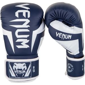 Gants de Boxe d'entraînement Venum Elite Skintex en cuir avec crochet et boucle - Blanc / Bleu marine - Publicité Gants de Boxe d'entraînement Venum Elite Skintex en cuir avec crochet et boucle - Blanc / Bleu marine - Publicité