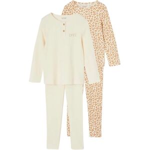 Vertbaudet Model - Beige Girl's Pajamas Set with Leopard & Iris Print Vertbaudet Model - Beige Girl's Pajamas Set with Leopard & Iris Print