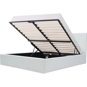 Lit adulte MARTIN 140x190cm + Coffre de rangement - Simili blanc - Sommier inclus - Publicité Lit adulte MARTIN 140x190cm + Coffre de rangement - Simili blanc - Sommier inclus - Publicité