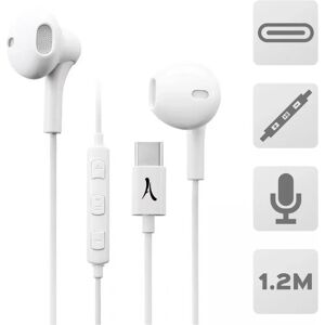Akashi Auriculares USB-C Con Cable Música y Llamadas Kit Manos Libres 1.2m - BLANCO Akashi Auriculares USB-C Con Cable Música y Llamadas Kit Manos Libres 1.2m - BLANCO