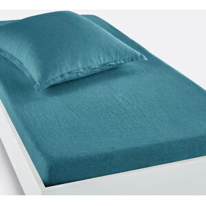La Redoute Interiors Sábana Bajera de Lino Lavado - Azul - Cama 90cm La Redoute Interiors Sábana Bajera de Lino Lavado - Azul - Cama 90cm
