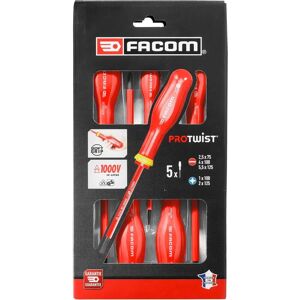 Facom AT5VE.PB Insulated Screwdriver Set - Flat Pozidriv 5 Pcs Facom AT5VE.PB Insulated Screwdriver Set - Flat Pozidriv 5 Pcs