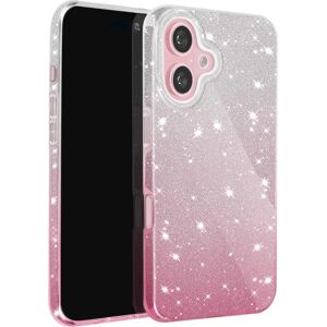 Avizar Weiß Rosa Glitzer iPhone 16 Hülle - Stoßfest Handyhülle Avizar Weiß Rosa Glitzer iPhone 16 Hülle - Stoßfest Handyhülle