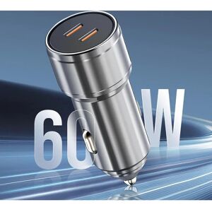 Inkax Silver Car Charger - 60W 2x USB-C Rapid Charge Inkax Silver Car Charger - 60W 2x USB-C Rapid Charge