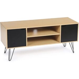 Support TV vintage Noemi d'Idmarket avec socle en bois et portes noires - Publicité Support TV vintage Noemi d'Idmarket avec socle en bois et portes noires - Publicité
