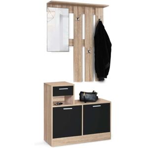 IDMARKET Armadio ingresso in legno porte nere - guardaroba IDMARKET Armadio ingresso in legno porte nere - guardaroba