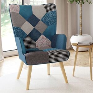 IDMARKET Skandinavischer blauer Patchwork-Velours-Sessel - Sessel IDMARKET Skandinavischer blauer Patchwork-Velours-Sessel - Sessel