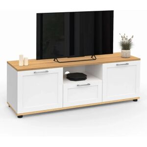Meuble TV IDMARKET VITO 110 cm - Style rustique, Blanc & Bois - Publicité Meuble TV IDMARKET VITO 110 cm - Style rustique, Blanc & Bois - Publicité