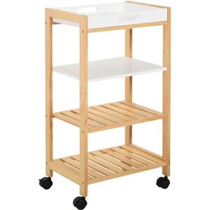 Chariot de service HOMCOM en pin blanc avec 3 étagères - Desserte - Publicité Chariot de service HOMCOM en pin blanc avec 3 étagères - Desserte - Publicité