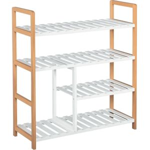 Étagère à chaussures HOMCOM 4 niveaux en pin blanc - Meuble de rangement - Publicité Étagère à chaussures HOMCOM 4 niveaux en pin blanc - Meuble de rangement - Publicité