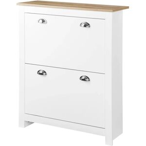 HOMCOM Placard à Chaussures Blanc & Chêne Clair - Rangement d'Entrée - Publicité HOMCOM Placard à Chaussures Blanc & Chêne Clair - Rangement d'Entrée - Publicité