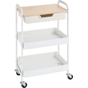 HOMCOM Weißer Küchenwagen - Küchenwagen mit 3 Regalen und Schublade HOMCOM Weißer Küchenwagen - Küchenwagen mit 3 Regalen und Schublade