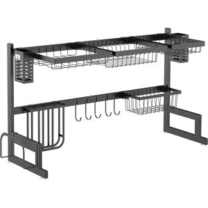 HOMCOM Estante de Secado de Platos Negro de 2 Niveles - Organizador de Cocina HOMCOM Estante de Secado de Platos Negro de 2 Niveles - Organizador de Cocina
