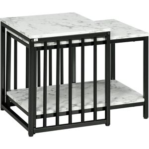 Set di 2 Tavoli Impilabili - Effetto Marmo - Struttura in Metallo Set di 2 Tavoli Impilabili - Effetto Marmo - Struttura in Metallo