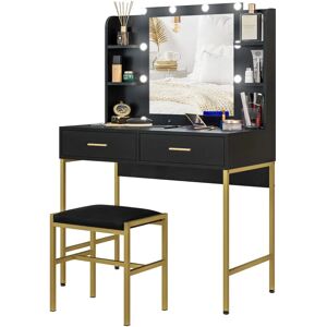 Ensemble coiffeuse Homcom 831-766V90BK - Table de maquillage moderne noire avec tabouret - Publicité Ensemble coiffeuse Homcom 831-766V90BK - Table de maquillage moderne noire avec tabouret - Publicité