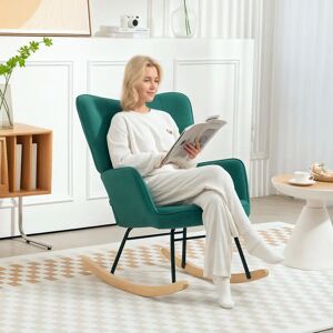 HOMCOM Sillón mecedor verde de terciopelo - Silla mecedora HOMCOM Sillón mecedor verde de terciopelo - Silla mecedora