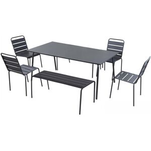 Ensemble de jardin Oviala - 2 bancs, 4 chaises, métal, gris - Publicité Ensemble de jardin Oviala - 2 bancs, 4 chaises, métal, gris - Publicité