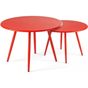 Oviala - Set di 2 tavolini bassi rotondi in acciaio rosso - Mesas auxiliares Oviala - Set di 2 tavolini bassi rotondi in acciaio rosso - Mesas auxiliares