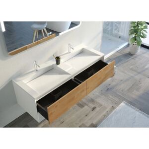 Meuble salle de bain Distribain Portofino 1400 - Double vasque, Blanc & Bois - Publicité Meuble salle de bain Distribain Portofino 1400 - Double vasque, Blanc & Bois - Publicité