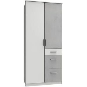 Armoire 2 Portes 3 Tiroirs VOVERINE Blanc / Béton Gris Clair - Publicité Armoire 2 Portes 3 Tiroirs VOVERINE Blanc / Béton Gris Clair - Publicité